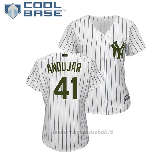 Maglia Baseball Donna New York Yankees Miguel Andujar 2018 Dia de los Caidos Cool Base Bianco
